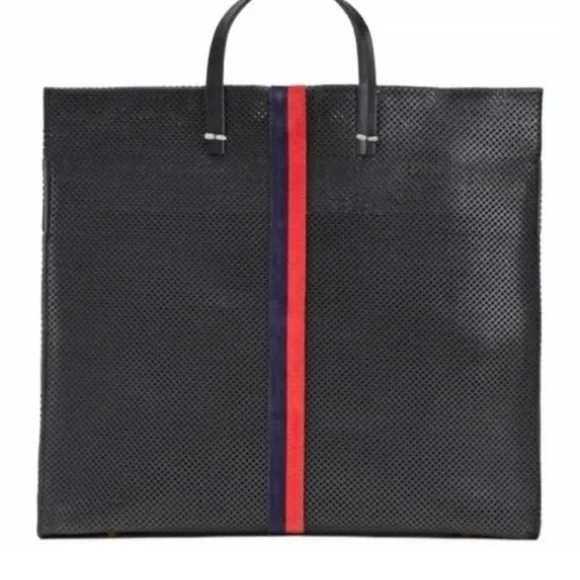 NWT $550 Clare V Navy Stripes Leather Tote Purse - Picture 4 of 7